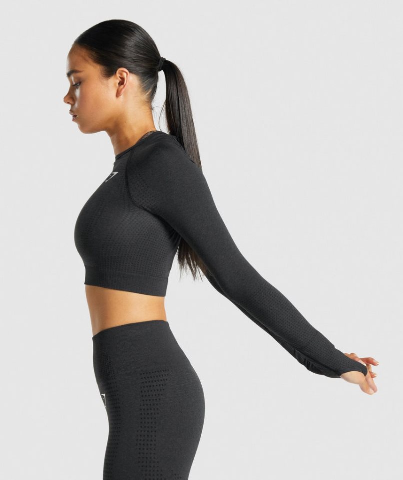 Przycięte Topy Gymshark Vital Seamless 2.0 Long Sleeve Damskie Czarne | PL 987ZWB